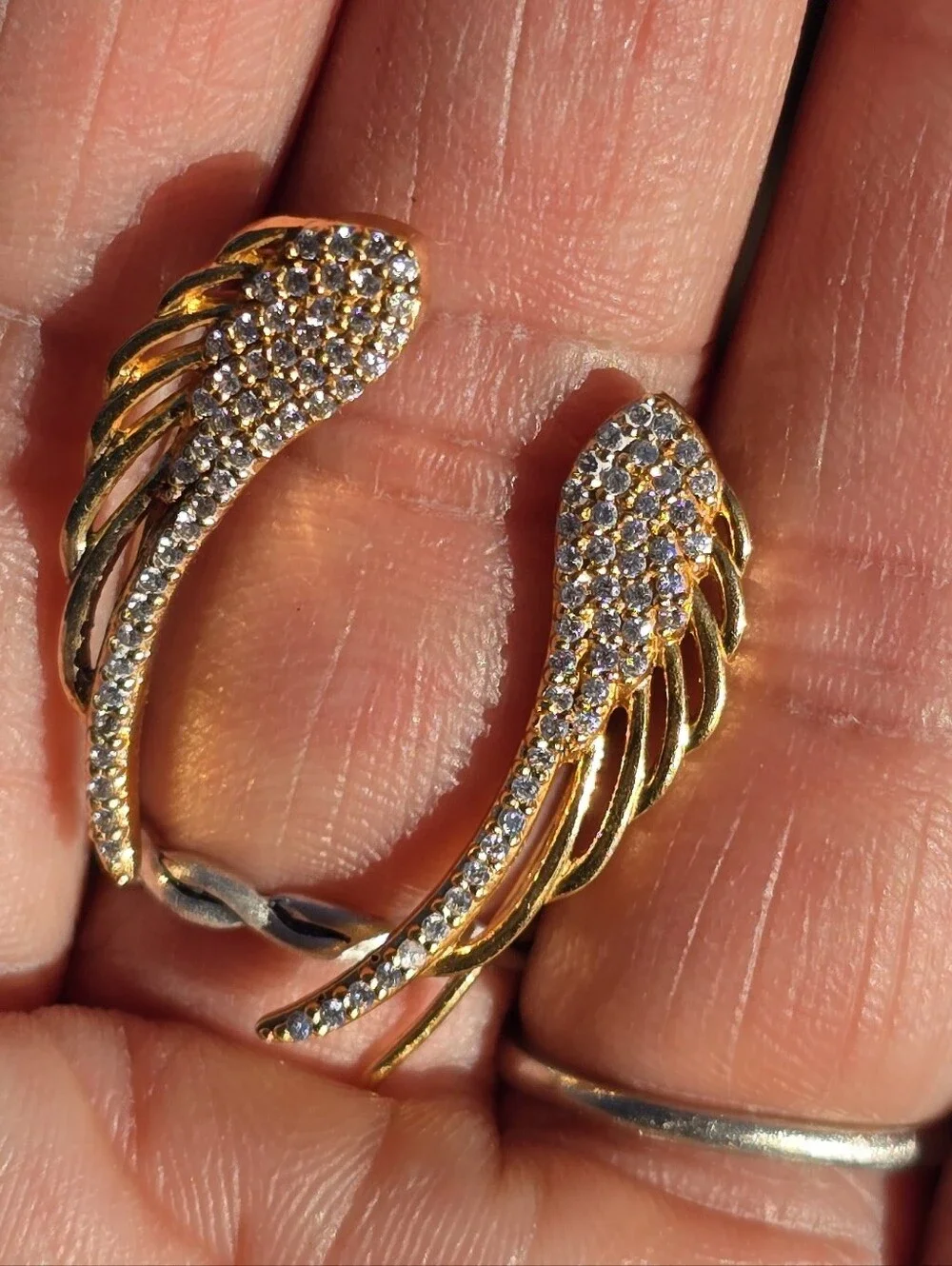925 sterling silver gold overlay pave CZ wing earrings Elegant and amazing!!